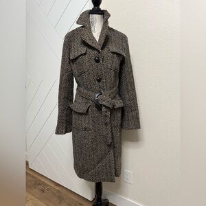Laundry By Shelli Segal Brown Herringbone Wool Trench Coat